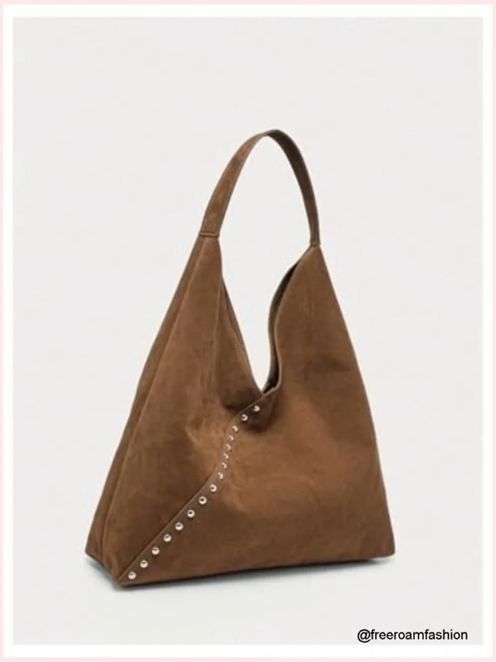 Large Capacity Faux Suede Hobo Shoulder Tote Bag with Studded Decor - Picture 3 of 5